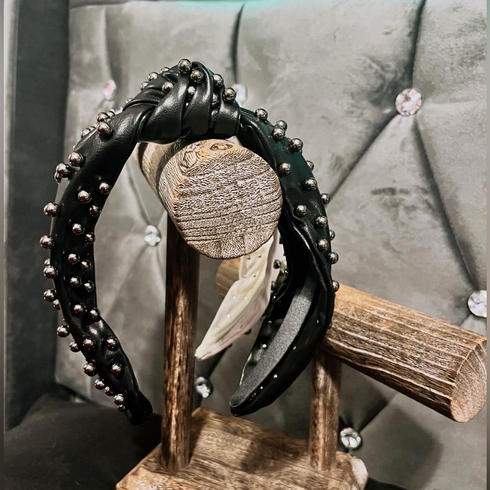 Black Leather Studded Knotted Headband - Free with Bundle